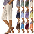 Women’s Relax Wear Capris Cotton Pants Drawstring Elastic Waist Pants Casual Cropped Trousers Daily Breeches Five Half Pants Pantalone.