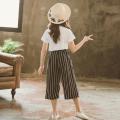 Teen Kids Girls Letter Sequin T-shirt Short Sleeve Tops Stripe Pants Outfits Set. 