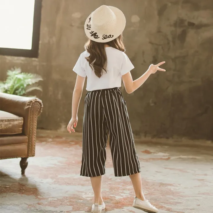 Teen%20Kids%20Girls%20Letter%20Sequin%20T-shirt%20Short%20Sleeve%20Tops%20Stripe%20Pants%20Outfits%20Set%20-%20Image%209