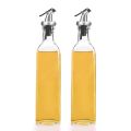 Glass Oil and Vinegar Dispenser, (Set of 1) Modern Olive Oil Dispenser, Wide Opening for Easy Refill and Cleaning, Clear Glass Oil Bottle, Pouring Spouts, 500 ml. 