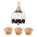 Cream Dark Blue Font 1 Volume& 2 Tone Guitar Control Knobs for Fender Strat & Solid Knob Shaft Box Style Les Paul Sg 3 Way Pickup Selector Toggle Switch, Beige Tip.