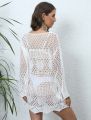 Large Size Beach Dress with Sleeve White Whole Summer Swimsuit Cover Up Hole Plus Tunic 2023 Sundress Coverup Outfits Mujer 3XL.