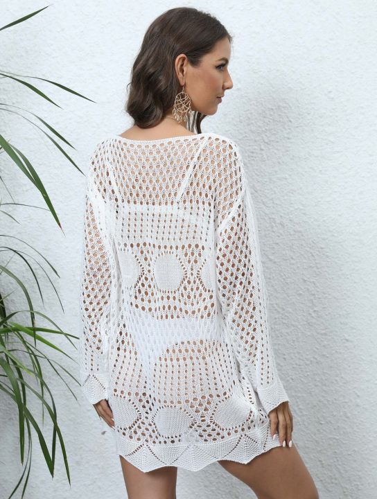 Large%20Size%20Beach%20Dress%20with%20Sleeve%20White%20Whole%20Summer%20Swimsuit%20Cover%20Up%20Hole%20Plus%20Tunic%202023%20Sundress%20Coverup%20Outfits%20Mujer%203XL%20-%20Image%204