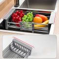 Stainless Steel Adjustable Telescopic Kitchen Insert Storage Organizer over Sink Dish Drying Rack Vegetable Tray Drain-B. 