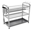 SKB Cookware Wall Hanging 3 Layer Stainless Steel Dish Rack (Square) 18 & 20 Plate - High Quality with Glass & Spoon Holder.
