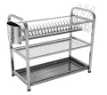 SKB Cookware Wall Hanging 3 Layer Stainless Steel Dish Rack (Square) 18 & 20 Plate - High Quality with Glass & Spoon Holder. 