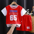 GC 2pcs Boys Short Sleeves Shirt Shorts Suit Summer Basketball Jersey Fake Two-pieces Set For 3-10 Years Old Kids.