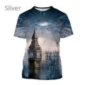 2023 New British London Big Ben Printed Short-sleeved T Shirt Men and Women Casual Clock Tower Building Streetwear Top.