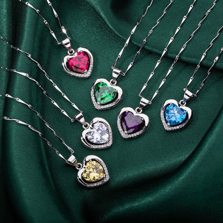 Foreign trade cross-border jewelry color diamond love necklace women's heart pendant ocean mood people's day girlfriend gifts