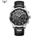 LIGE  Mens Watches Top Brand Luxury Brown Leather Casual Quartz Watch Men Sport Waterproof Clock Watch Relogio Masculino 8932. 