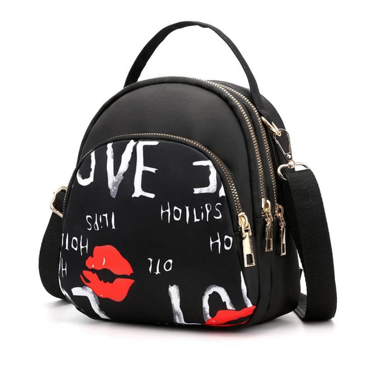 China, Small Backpack Cross body Bag For Teenage Girl Cartoon Print Women Shoulder Phone Purse Waterproof Nylon Rucksack Daily Hand Bags
