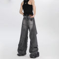 Men's Distressed Beggar Hole Hip-hop Baggy Jeans Y2k Streetwear Wide Leg Straight Loose Denim Cargo Pants. 
