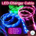 LED Luminous Glow Flowing USB Cable Data Line Micro IOS Type-c Charger Cable Andirod Charging Cable. 