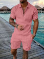 2023 New Summer Men's Shorts Set Short Sleeve Zip Polo Shirt Street T-shirt Two Piece Casual Sportswear Dislikelike.