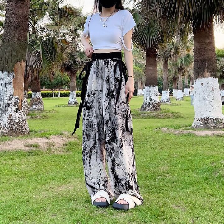 Summer Thin Fashion Design Sense Ribbon Bowknot Straight-Leg Pants Wide Leg Pants for Women 2024 New Internet Hot