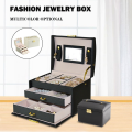 Leather material Jewellery box Luxury Large size 3 layers Leather drawer storage box Drawer design Multi-compartmental Necklace. 