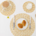 Straw Woven Placemat Wheat Straw Wheat Braid Woven Pad Dining Table Decor Insulation Meal Mat Environmentally Friendly Coaster.