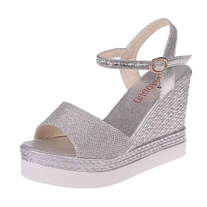 Women's Wedge Sandals2023Summer New Korean Style All-Matching Waterproof Platform Platform High Heel Open Toe Platform Shoes with Buckle