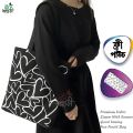 Trendy Top Handle Love Design White Color Tote Canvas Bag Shopping Bag / College / University Bag, Tote Bag, Canvas Bag with Zipper and Free Pouch, pencil bag, cosmetic bag.