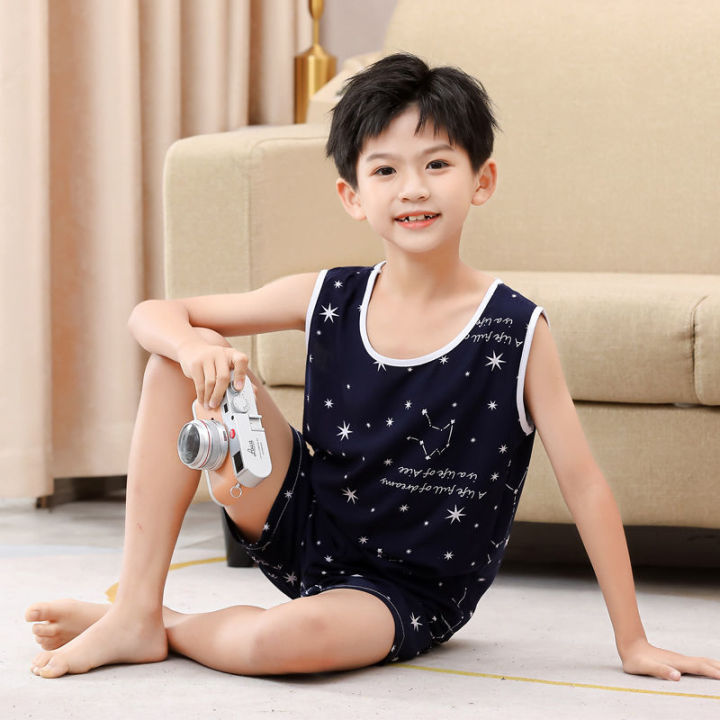 Children's%20Summer%20Sleeveless%20Vest%20Boys'%20Home%20Wear%20Boy%20Thin%20Type%20Artificial%20Cotton%20Air%20Conditioning%20Clothes%20Children's%20Home%20Pajamas%20-%20Image%207