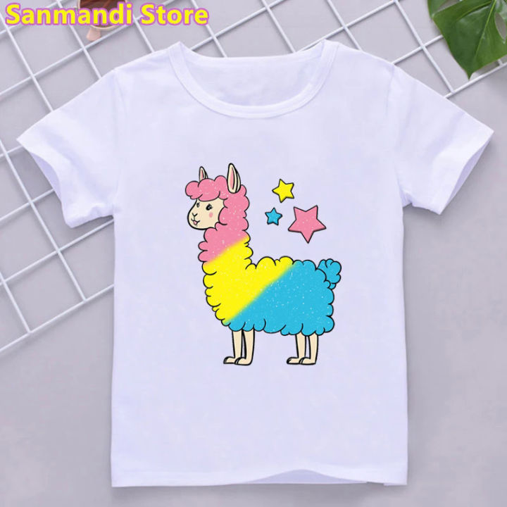 New Rainbow Llamacorn Animal Print Tshirts Girls/Boys Kids Clothes Cute Star T Shirt Summer Short Sleeve White Children T-Shirt