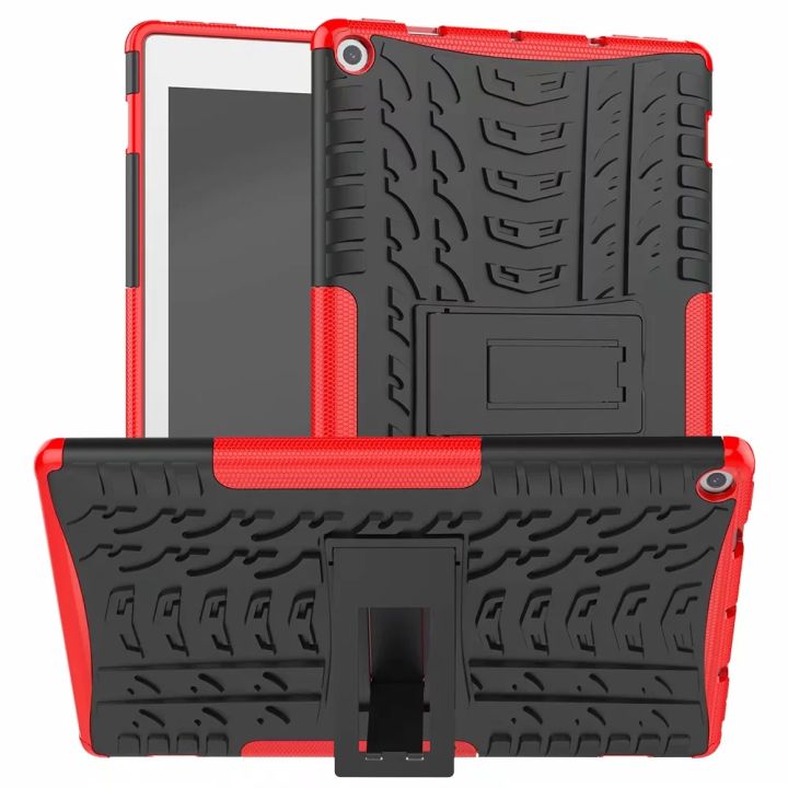 【The road to happiness Store】Heavy Duty Armor TPU PC Case For Amazon Fire HD 10 Hybrid Rugged Hard Rubber Cover Protective Shell+Film+Stylus