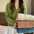 Avocado Green Knitted Cardigan for Women Loose and Lazy Style V Collar Long Sleeve Sweater Coat Japanese College Shawl Outer Match.