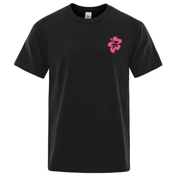 A Blooming Flowers Chest Mark Print Tshirt Men Fashion Cotton Tee Clothes Casual Summer Oversized T-Shirt Breathable T-Shirts