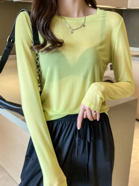 Summer%20Korean%20Fashion%20Mesh%20T-shirts%20Women%20Vintage%20Transparent%20Tops%20for%20Women%20Loose%20White%20Transparent%20Office%20Lady%20Shirts%20-%20Image%207