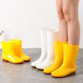 Knee-High Rain Boots Men's Boots Short Tube Sanitary Rain Shoes Beef Tendon Bottom Acid and Alkali Resistant Middle Tube Chef White Rubber Shoes Female.