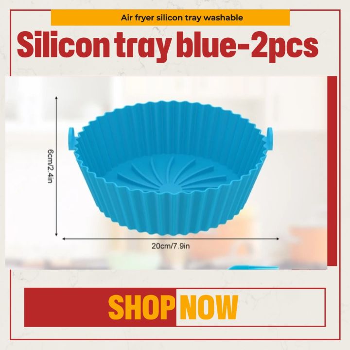 Air Fryer Silicone Pot Air Fryer Silicone Baking Pan Air Fryer Tray, Food Safe Air fryers Oven Accessories (Sky Blue)- 2pcs