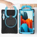 For Samsung Galaxy Tab S8 / Galaxy Tab S7 T870 / T875 Silicone + PC Protective Case with Holder & Shoulder Strap(Navy Blue + Yellow Green). 