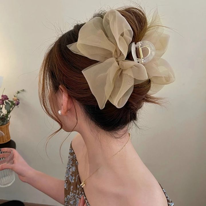 New Sweet Mesh Tulle Bow Hair Clips Solid Color Bowknot Hair Clips For Women Girls Barrettes Claw Clip Kids Hair Accessories
