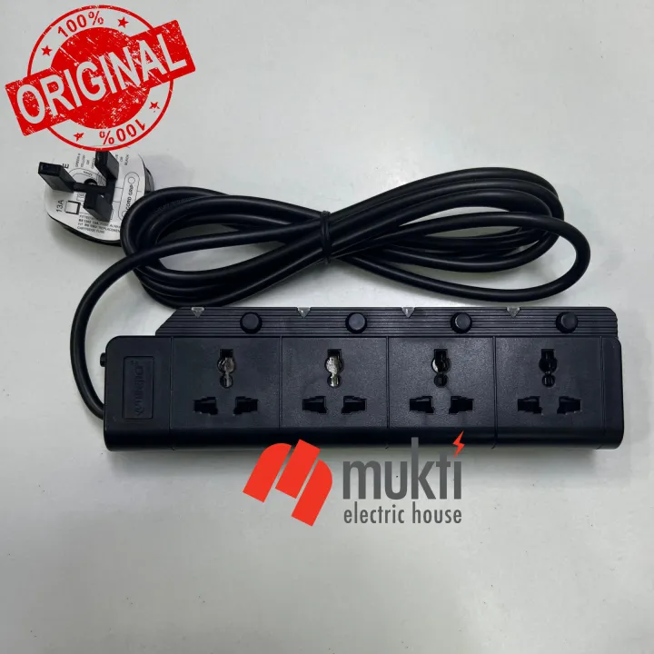 WENER 13A 4 Point 3 Pin Multi with Earthing Extension Socket 2.6 Meter Cable Heavy Duty Multiplug