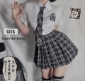 School Girl Cosplay Women Role Play Costume Japanese Korean Student Cheerleading Sweet Plaid Uniform Tie Kawaii Style. 