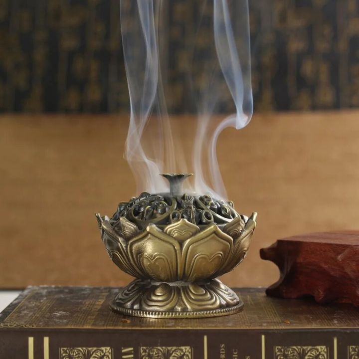 【Hey my home】Chinese Alloy Burner Lotus Flower Incense Holder Handmade Censer for Home Office Decoration Drop Ship