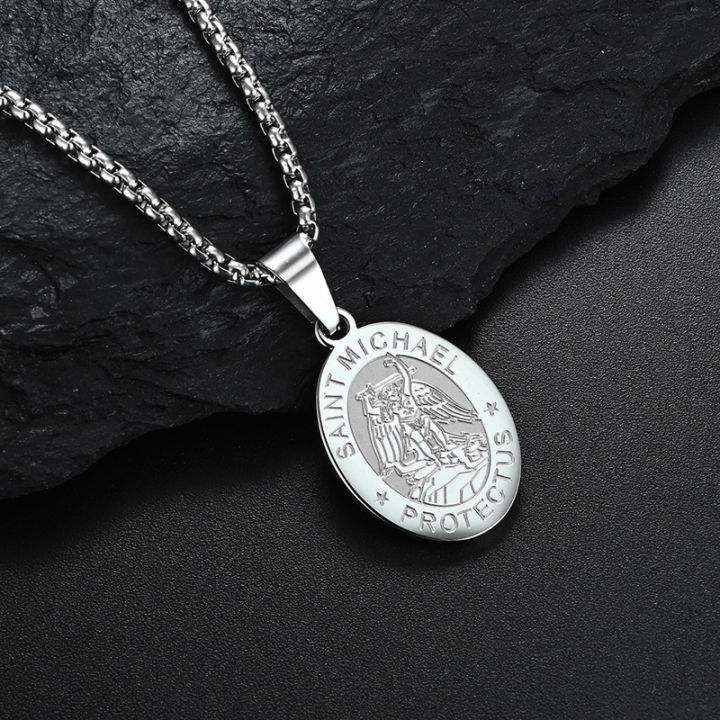 Stainless%20Steel%20Saint%20Michael%20Necklace%20Medal%20for%20Men%20Boys,%20St%20Michael%20Pendant%20Medallion%20with%20Chain%2024%20Inches%20-%20Image%202