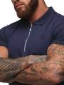 2021 Men's Short Sleeve T-Shirt, Casual Solid Color Slim Fit Zipper Polo Shirts for Hiking Travel Sports. 