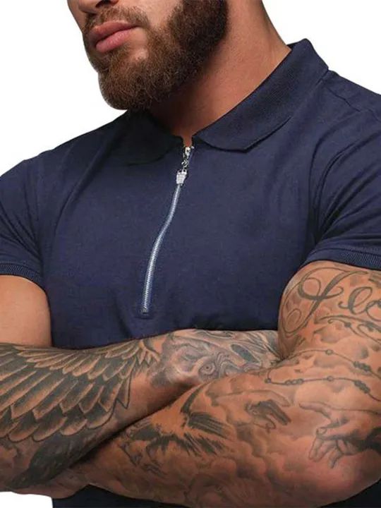2021%20Men's%20Short%20Sleeve%20T-Shirt,%20Casual%20Solid%20Color%20Slim%20Fit%20Zipper%20Polo%20Shirts%20for%20Hiking%20Travel%20Sports%20-%20Image%205