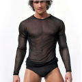 Hirigin Mens Undershirt Gay clothing Nylon Mesh Shirt See Through Sheer Long Sleeves T Shirts transparent shirt Underwear. 