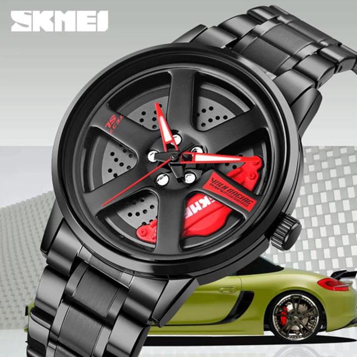 Skmei 1787 Rotation Wheel Creative Fashion Men Stainless Steel Watch  -Red