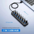 USB Hub 3.0 Multiprise USB High Speed Splitter 7 Port 5Gbps Power Adapter USB 2.0 Expander Switch for Computer Accessories. 