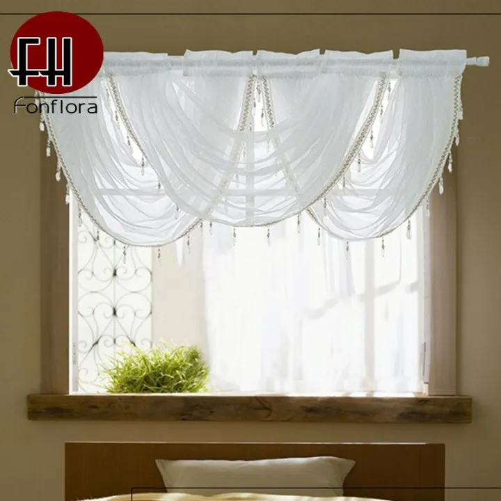 Solid%20White%20Valance%20Curtains%20Tulle%20For%20Living%20Room%20Sheer%20Curtain%20For%20Kitchen%20Bedroom%20Voile%20With%20Beads%20Home%20Decor%20Finished%20Panel%20-%20Image%204