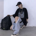 Summer New Korean-StyleinsWater Washed Hole Wide Leg Pants High Waist Slimming Jeans Women's Baggy Straight Trousers Tide.