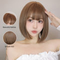 Light Brown Synthetic Wigs Straight Short Bob Cut with Bangs Wig for White Women Korean Daily Party Cosplay Heat Resistant Hair. 