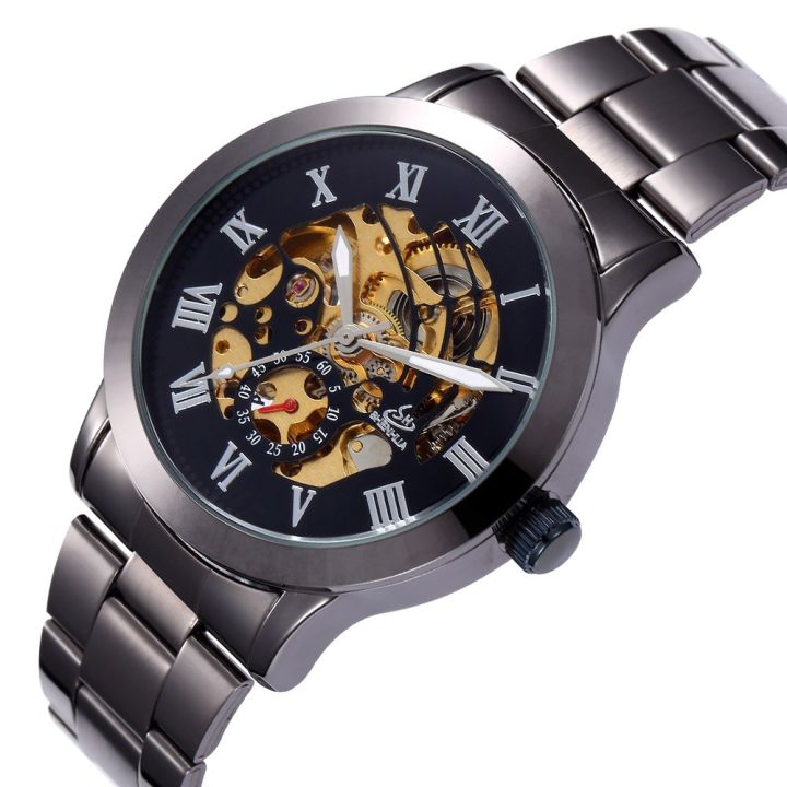 ebay Shenhua men's fashion casual classic tungsten steel hollow automatic mechanical watch wholesale