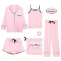 7 Pieces Womens Silk Satin Pajamas Sets Pyjamas Set Sleepwear Pijama Pajamas Suit Female Sleep Two Piece Set Loungewear. 