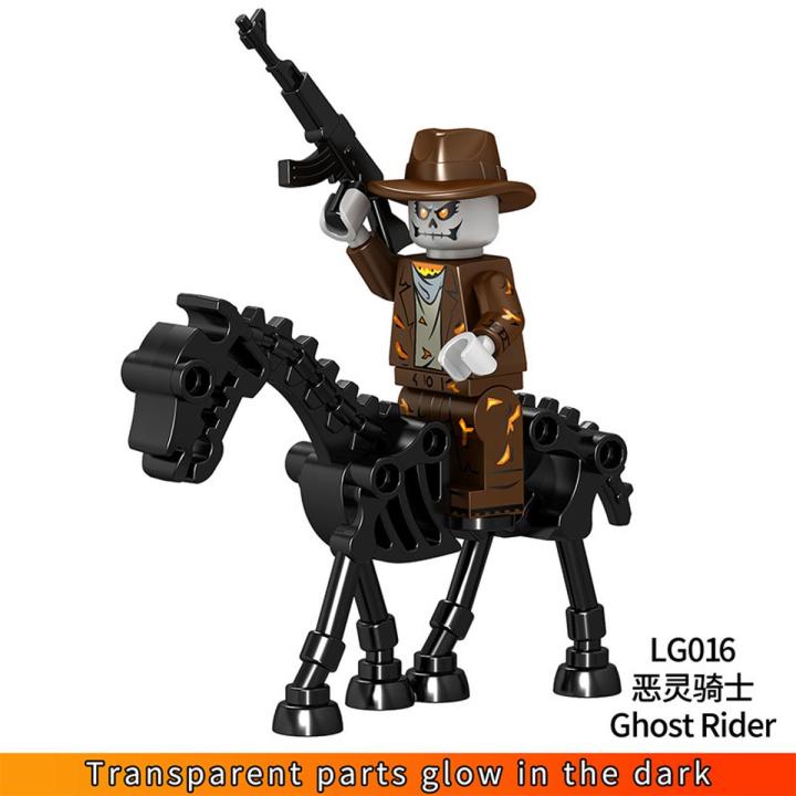 【Toy life hall】Single Sale HOT Ghost Rider Building Blocks Luminous Knight and Motorcycle Demon Slayer Building Blocks Assembling Children's Toys Figures