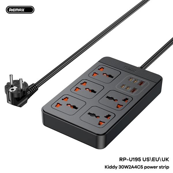 Remax RP-U195 Power Strip Adapter 2A+4C+5 Sockets 2500W+30W Wire Length 1.5m (EU Plug)