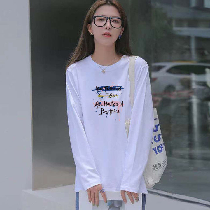 100%25%20Pure%20Cotton%202021%20Autumn%20and%20Winter%20New%20Fleece-lined%20Thick%20Long%20Sleeve%20T%20Women's%20Korean-Style%20Loose%20Bottoming%20Shirt%20ins%20Tide%20-%20Image%204